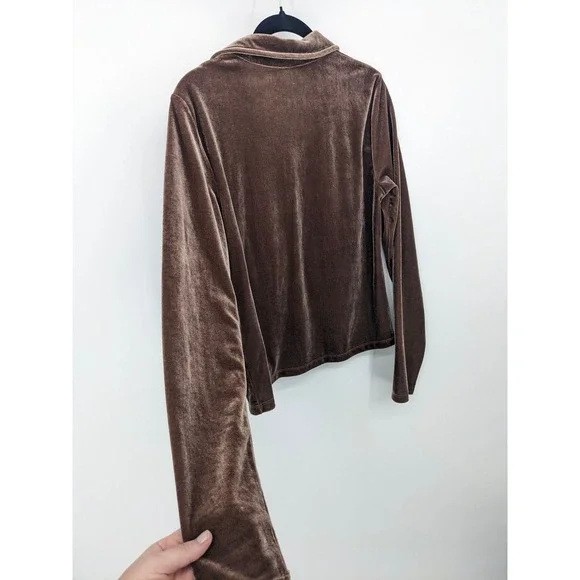 Y2K Velvet Ruched Top Womens Medium Brown Long Sleeve Shirt 90s Goblin‎ Red BKE - Picture 3 of 8
